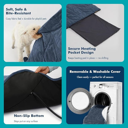 Vagascape Dog Heating Pad (48"x28") - Waterproof Electric Heated Mat & Pet Bed for Indoor and Outdoor Use, Chew Resistant Cord, Machine Washable Cover with Wheat Pattern Quilting, for Cats and Pets