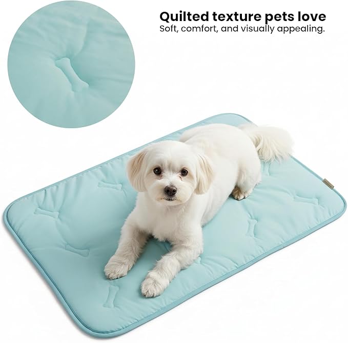 Self Cooling Mat for Dogs & Cats, 31x28.5 Soft Breathable Cold Crate Pad for Pet, Portable Washable Kennel Bed for Outdoor Summer with Non-Slip Bottom and Chill Cool Fiber, Sky Blue