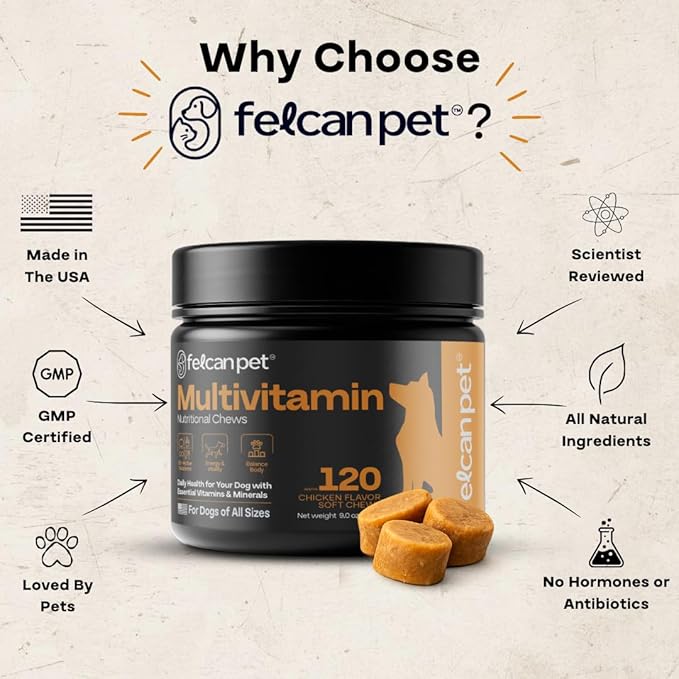 Dog Multivitamin Chews – Daily Dog Vitamins with 19+ Nutrients, Probiotics, Glucosamine & Omega Fish Oils – Supports Energy, Immune Health & Pet Wellness – Chicken Flavor, 120 Soft Chews