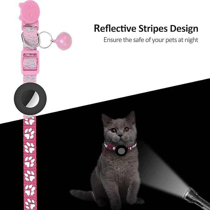 GPS Tracker for Cats, Mini GPS Pet Tracker with Collar, IPX8 Waterproof Cat Trackers Collar,No Monthly Fee,Work with Apple Find My(iOS Only),Smart Trackers for Pets(Pink)