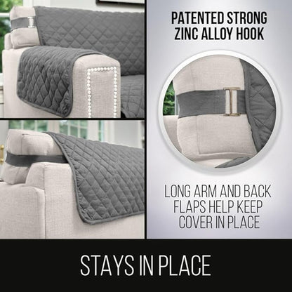 Sofa Shield Couch Slip Covers for Dogs, Reversible Furniture Protector with Strap, Stain and Tear Resistant Cushion Cover, 70 inch Seat, Machine Washable Slipcover Pets, Cats, Charcoal Linen