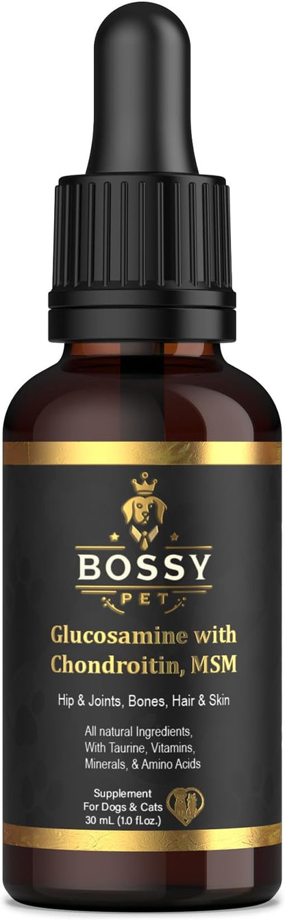 Liquid Glucosamine for Dogs & Cats - Advance Joint Support Supplement - Supplement with Chondroitin, MSM, Hyaluronic Acid, Biotin, Collagen Peptides & Taurine - Max Potency