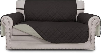 Easy-Going Reversible Loveseat Couch Cover for 2 Cushion Couch Sofa Cover for Dogs Water Resistant Furniture Protector with Foam Sticks Elastic Straps for Pet (Loveseat, Chocolate/Beige)