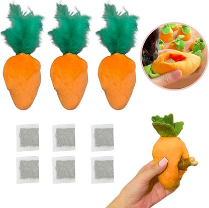 CECE PAW 4 Pack Cat Carrot Feather Toy, Catnip Refillable Toys, Cat Kicker Toy with Treat Pockets and 6 Catnip Pouches