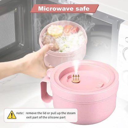 Rarapop 28.7oz Microwave Soup Bowl Containers with Lids, Wheat Straw Ramen Noodles Cup Mug for Instant Noodles,Oatmeal, Gumbo, Salad,Crunch,Cereal & More - Easy-Grip Design, Pink