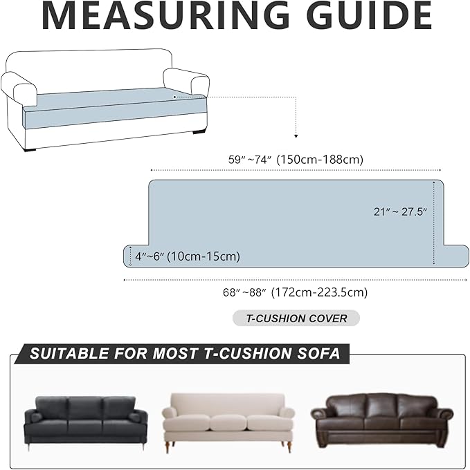 ANARACHON Leather Look Couch Cushion Covers Sofa Seat Slipcovers Sets Couches Furniture Protector for Sectional Armchair Loveseat Pets Kids Stretch Spandex Fabric (1 T-Cushion Sofa, Black)