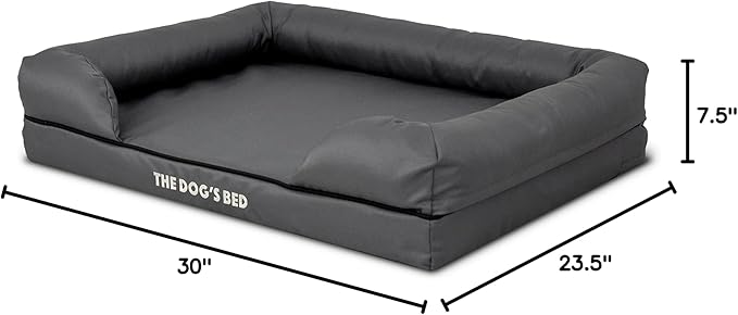 The Dog’s Bed Orthopedic Memory Foam Dog Bed with Bolsters for Medium Dogs, High Density Support Mattress, Low Front Entry, Removable Washable Cover, Oxford Fabric, Grey with Black Trim, Medium