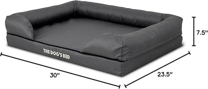 The Dog’s Bed Orthopedic Memory Foam Dog Bed with Bolsters for Medium Dogs, High Density Support Mattress, Low Front Entry, Removable Washable Cover, Oxford Fabric, Grey with Black Trim, Medium