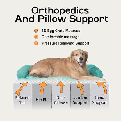 Orthopedic Large Dog Bed Washable: Large Size Dog Beds with Removable Washable Cover, XXLarge Orthopedic Aqua Blue Sofa for Big Pet Dogs