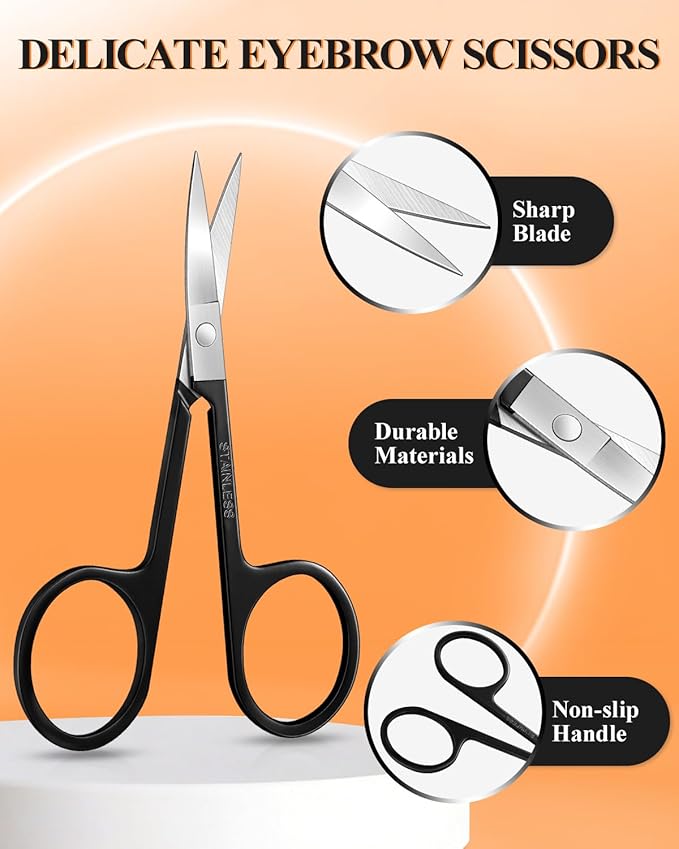 MORGLES Tweezers Set for Men, 10 in 1 Professional Eyebrow Tweezers Kit with Razor, Scissors and Blackhead Remover Tools with Travel Bag, Grooming Beauty Set (Black)