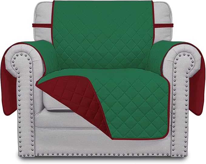 Easy-Going Chair Sofa Slipcover Reversible Sofa Cover Water Resistant Couch Cover Furniture Protector Cover with Elastic Straps for Pets Kids Children Dog Cat (Chair, Green/Christmas Red)