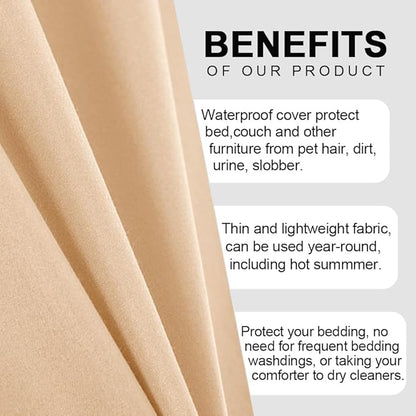 DUJUIKE Waterproof Bed Cover for Dog and Cats,Pet Hair Resistant Bed Sheet Cover, Protective Bed Liner Cover with 100% Waterproof Breathable Thin Fabric (Apricot Yellow, Super King 90 * 118 inch)