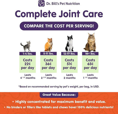 Dr. Bill’s Feline Complete Joint Care | Advanced Hip & Joint Supplement for Cats | Green Lipped Mussel Extract, Collagen Type II, Chondroitin, Hyaluronic Acid, Omega 3 and Colostrum | Powder, 85g