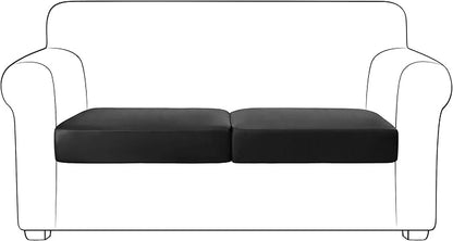 Yates Home PU Leather Couch Sofa Cushion Slipcover Water-Proof Elastic Chair RV Seat Covers Loveseat Sofa Furniture Protector Slip Cover for Settee Seater Replacement in Living Room（2 Pieces, Black