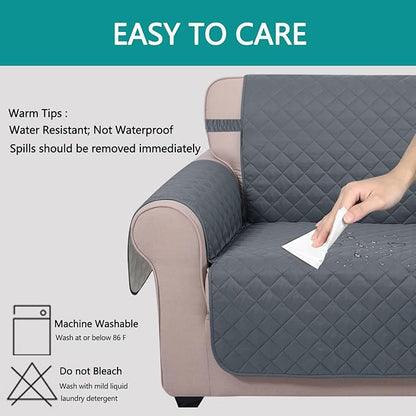 U-NICE HOME Recliner Chair Covers Reversible Quilted Water Repellent Pet Protectors with Elastic Straps (23''Recliner Small, Dark Blue/Light Grey)