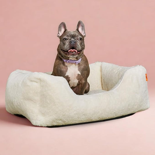 FUZI Luxury Aesthetic Dog Bed for Small Dogs with Washable Cover, Pet Couch, Pet Bed with Sides, Non-Slip Bottom, Soft and Durable Calming Dog Bed, Faux Rabbit Fur, Small 25.1x16.75x9.5 Soft White