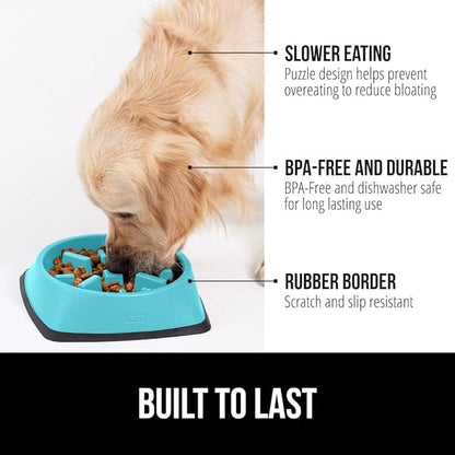 GORILLA GRIP Patented BPA Free Slow Feeder Dog Bowls, 4 Cup Interactive Puzzle Toy for Dogs and Cats Food Training Enrichment, Keeps Pets Busy and Prevents Puppy Overeating, Large Breeds, Turquoise