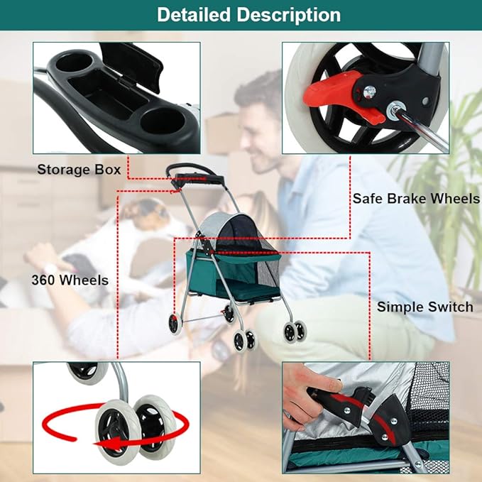 BestPet Pet Stroller Cat Dog Stroller Travel Folding Carrier,Teal
