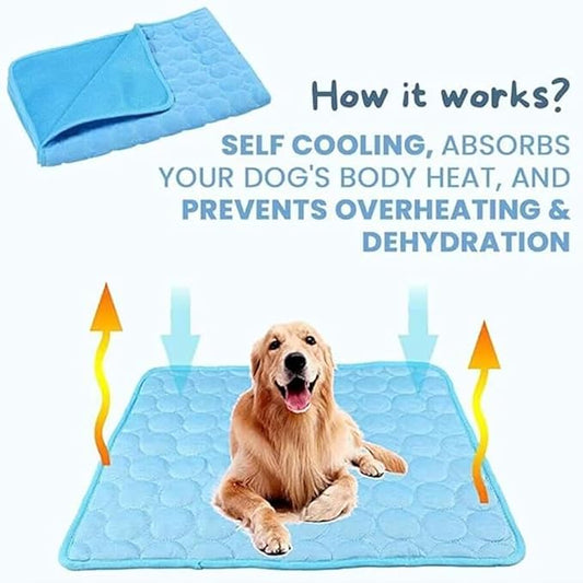 2025 New Dog Cooling Mat, Pet Cooling Mats, Summer Cool Pads Pet Mat Outdoor for Dogs & Cats, Pet Bed Mats Machine Washable (Blue, 70×55 cm | 28×22")