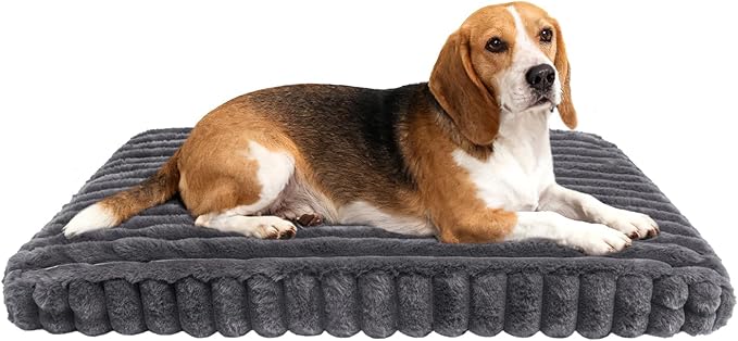 Dog Beds Flat Dog Crate Bed Waterproof for Meduim Large Dogs with Plush Removable Washable Cover Anti Slip Bottom for Indoor,Grey,34.6"x22.8"