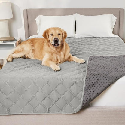 GORILLA GRIP Waterproof Dog Blanket 102x82, Leakproof Couch Cover for Dogs, Silicone Grip Backing, Protects Sofa, Sectional, Bed, Crate, Car & RV, Tear-Resistant Washable Senior Pet Blanket Light Gray