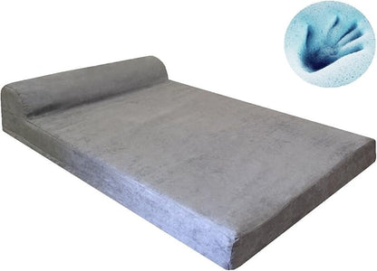 Dogbed4less Premium HeadRest Pillow Orthopedic Cool Memory Foam Dog Bed for Large Dogs, Waterproof Lining with Washable Suede Grey Cover, Extra Large 47X29 Inches