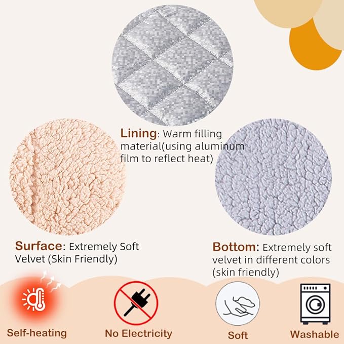 AIO Self-Warming Cat Bed Pad Advanced Extra Warm Thermal Pet Pad for Indoor Outdoor Pets with Removable Cover Outdoor Pet Houses Washable Non Electric Self Heating Cat Bed 16.96 * 22.05in