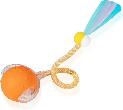 Interactive Cat Toys Ball for Indoor Cats, Automatic Moving Ball Toy with Elastic Mesh Tail, Chirping & Obstacle Avoidance and Motion Activated, Orange【Rechargeable】