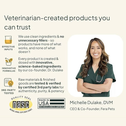 Fera Pets Calming Supplement for Dogs & Cats with Probiotics, L-Theanine, and Ashwagandha - Supports Anxiety Relief - Promotes Relaxation - 60 Scoops