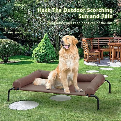 WESTERN HOME Cooling Elevated Dog Bed for Large Dogs, Outdoor Raised Dog Bed Portable Dog Cot Bed with Breathable Mesh, Chew Proof Pet Cots with Removable and Waterproof Bolster