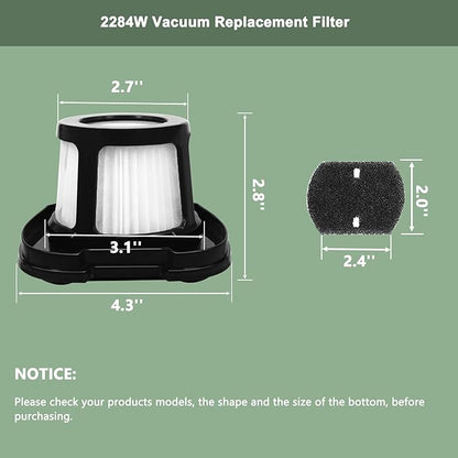 2284W Filter Compatible with Bi-ssell Pet Hair Eraser Hand Vacuum 2284W, 2390, 2389, 2390A, Replace Parts for 1614212, 1614203, 1614204, Pack 4 Filter and 8 Foam Filter