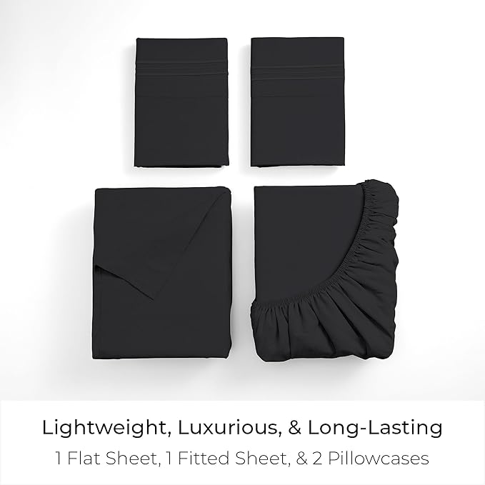 Mellanni California King Sheets Set - 4 PC Iconic Collection Bedding - Hotel Luxury, Extra Soft, Cooling Bed Sheets - Wrinkle, Fade, Stain Resistant (Cal King, Black)
