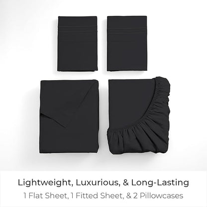 Mellanni Full Sheets Set - 4 PC Iconic Collection Bedding - Hotel Luxury, Extra Soft, Cooling Bed Sheets - Wrinkle, Fade, Stain Resistant (Full, Black)