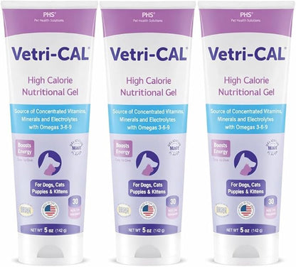 High Calorie Nutritional Gel for Dogs & Cats – Appetite Booster with Omega 3-6-9, Vitamins A-D-E-B – Recovery & Energy Support – Tasty Malt Flavor – 5 oz Tube (3-Pack)