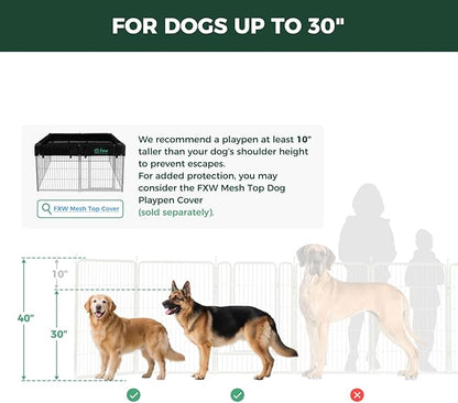 FXW Rollick Unleashed Dog Playpen for Indoor, Yard, RV Camping, 40 inch 32 Panels for Medium and Large Dogs, White│Patented