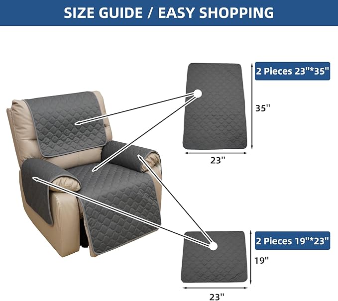Eismodra Waterproof Recliner Chair Covers for Reclining Couch Slipcovers Seat Cushion,Anti-Slip Sofa Cover for Dogs Pets Furniture Protector Washable,Gray Set (4 Pieces)