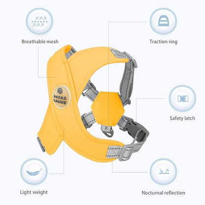 Patas Lague Dog Harness with Leash Set Adjustable Soft Padded Step-in Dog Vest No Choke No Pull Reflective for Small Medium Pets with Poop Bags and Dispenser, Solid and No-chew, Yellow S