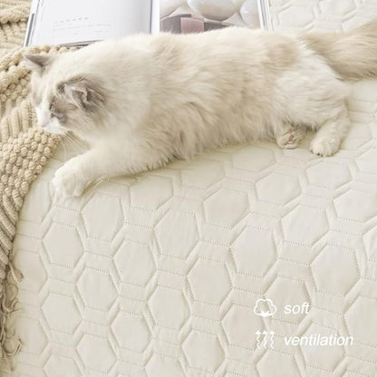 Tcksstex Waterproof and Anti-Slip Dog Bed Cover and Pet Blanket Sofa Pet Bed Mat ，car Incontinence Mattress Protectors Furniture Couch Cover for Most Cats Dogs, Pets （82x82- Ivory）