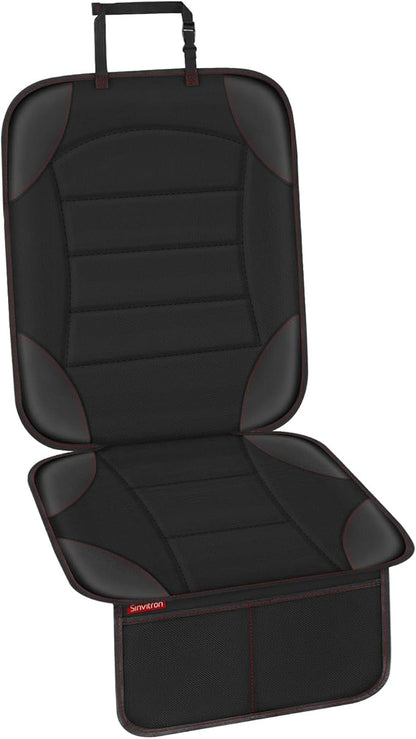 Sinvitron Car Seat Protector for Child Car Seat - Waterproof Non-Slip Leather Mat with 2 Mesh Pockets, Universal Seat Cover for Baby, Pets & Vehicles (1-Pack, Black)