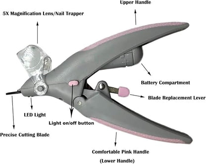 Illuminated Pet Nail Clipper, 5X Magnification Pet Nail Scissor Safe with LED Light, Pet Grooming Nail Care Tool Great for Dogs Cats