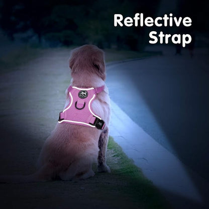 PoyPet Reflective Soft Breathable Mesh Dog Harness No Choke Double Padded Vest Adjustable(Light Pink,S)