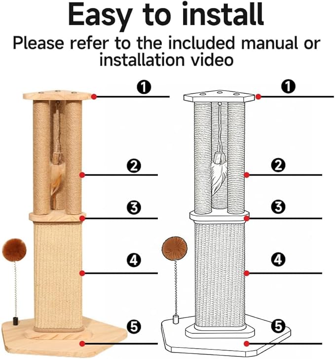 Cat Scratching Post for Indoor Cats,Kitten sisal Scratch Post for Cute Small Medium Adults cat,Rope Scratcher with Ball (27" H)
