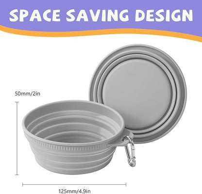 Li&Zhao Collapsible Dog Bowls - Silicone Travel Dog Bowl with Cover Lids Portable Expandable Pet Bowls Portable Water Bow for Cats Feeding Traveling Camping Hiking Walking(Gray)