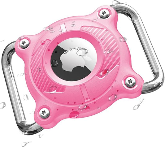 Airtag Dog Collar Holder | Airtag Dog Collar Waterproof - Airtag Holder for Dog Collar - Dog Airtag Holder with Removable Metal Loop, Light Weight fit Width3cm/ Thick4.5mm Air Tag Dog Collar, Pink, 1