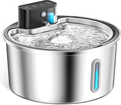 PawPoll Wireless Cat Water Fountain Stainless Steel - 3.2L/108oz Cordless Pet Water Fountain Battery Operated Cat Water Dispenser Ultra Silent Rechargeable Water Fountains for Cats and Dogs