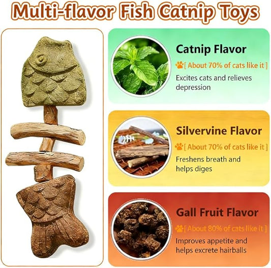 3PCS Cat Dental Toys Health Chew Creative Fishbone Shape Teething with Catnip Fix Your Cat’s Health Natural Wooden Teeth Cleaning Stick Multi Flavor Options Durable Feline Tooth Care Tool