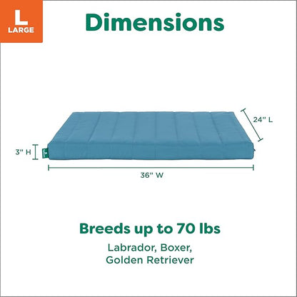 Furhaven Orthopedic Dog Bed – Puffy Quilted Foam Mattress with Removable Washable Cover, Soft & Supportive for Kennels & Crates - Large, Lagoon
