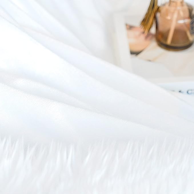 JONIYEAR Oversized Decorative Fluffy Faux Fur Throw Blanket Twin Size 60" x 71",Soft Large Luxury Lightweight Furry Blanket,Accent Cozy Shaggy Plush Thick Warm Fuzzy Blankets for Winter Bed Sofa,White