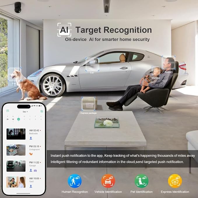 Indoor Camera,2K Cameras for Home Security with App Motion Detection Auto Tracking Alarm Live Notice Schedule Default Location,Pet Camera with Night Vision,2.4 GHz,Black, 2 Pack