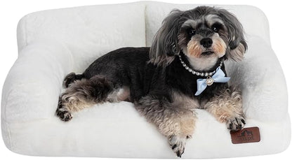 Hollypet Fluffy Dog Cat Bed Pet Couch Beds Plush Soft Warming Washable Puppy Bed for Small Medium Dogs and Large Cats, White, 24" L x 18" W x 10" Th